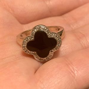 White Gold and Onyx Diamond Pave Quatrefoil Ring